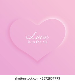 Heart-shaped design Happy Valentines day text pink gradient background. Minimalistic Valentine-themed illustration soft lighting effect. Valentines Day concept. Greeting card, invitation, and poster
