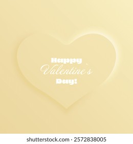 Heart-shaped design Happy Valentines day text peach gradient background. Minimalistic Valentine-themed illustration soft lighting effect. Valentines Day concept. Greeting card, invitation, and poster