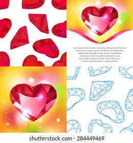 Heart-shaped diamond vector illustration set