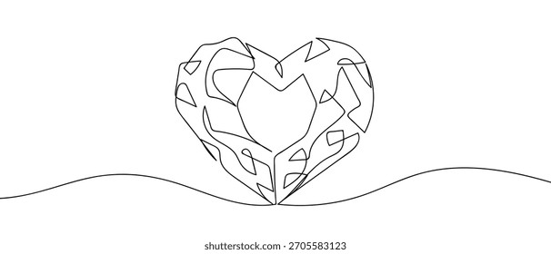 Diamantes en forma de corazón en una línea continua de una línea de dibujo.