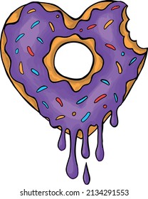 Heart-shaped donut with dripping sugar syrup and sprinkles in trendy color 2022 very peri	