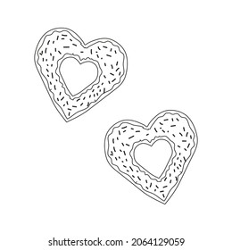 Heart-shaped doughnuts in doodle style