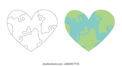Heart-shaped earth design symbolizing global love, planet care, sustainability, and climate awareness. Perfect for eco campaigns and environmental education.
