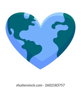A heart-shaped Earth symbolizing love for the planet, sustainability, and environmental protection. Suitable for Earth Day, climate awareness, and eco-friendly concepts.