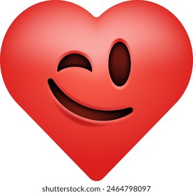 A heart-shaped emoticon with a mischievous wink and a joyful smile, radiating affection and playfulness.