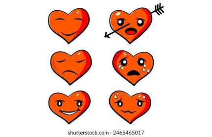 Heart-shaped emoticons. Emotions of love, flat design.