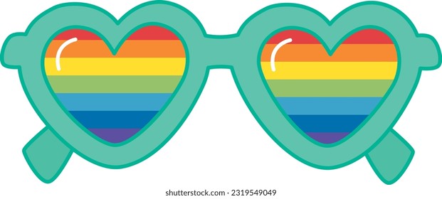 Heart-shaped eyeglasses with lgbtq flags. Vector flat cute colorfulillustration. Happy Pride Month.  sunglasses. 