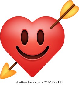 A heart-shaped face with an arrow captures the complex emotions of love, expressing the idea that love can be both delightful and challenging, simultaneously uplifting and piercing to the heart.