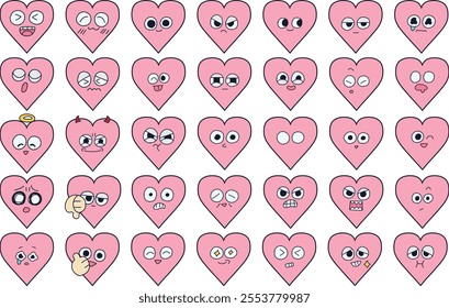 Heart-shaped facial expression hand-drawn illustration set 2