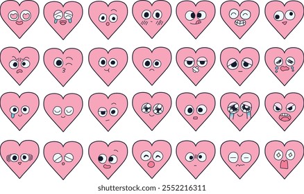 Heart-shaped facial expressions hand-drawn illustration set 1