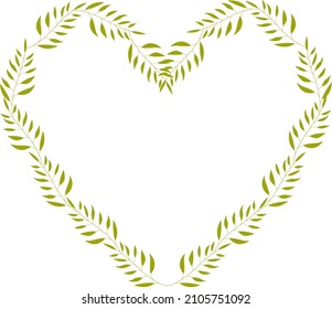 A heart-shaped floral frame highlighted on a white background. A delicate wreath of twigs, the contour of branches. Vector illustration for Valentine's Day.