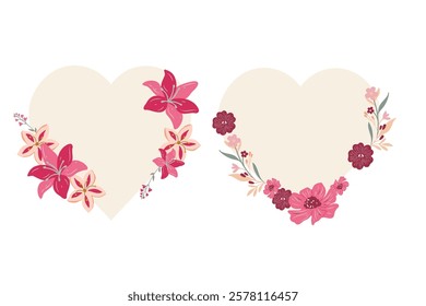 heart-shaped floral wreath set, ideal for wedding invitations, Valentine's Day cards, and romantic projects. A colorful and elegant design to elevate any love-themed creative work.