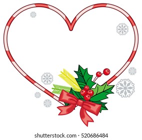 Heart-shaped frame with Christmas decorations. Holiday design element. Vector clip art.