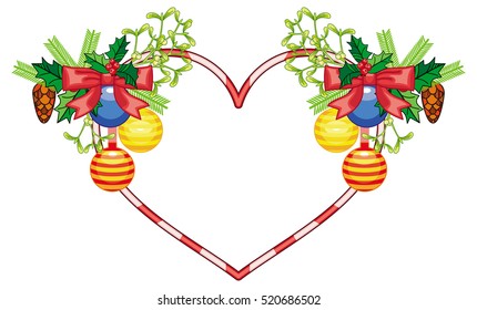 Heart-shaped frame with Christmas decorations. Holiday design element. Vector clip art.