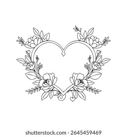 Heart-shaped frame decorated with floral elements that is ideal for creative projects and designs featuring a nature theme.