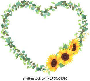 Heart-shaped frame decorated with sunflowers

