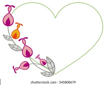 Heart-shaped frame with decorative flowers. Design element for advertisements, flyer, web, wedding, invitations and greeting cards. Vector clip art.