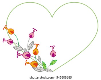 Heart-shaped frame with decorative flowers. Design element for advertisements, flyer, web, wedding, invitations and greeting cards. Vector clip art.