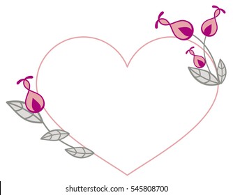 Heart-shaped frame with decorative flowers. Design element for advertisements, flyer, web, wedding, invitations and greeting cards. Vector clip art.