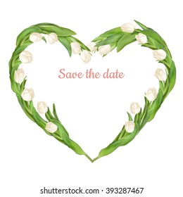 Heart-shaped frame of fresh tulips. EPS 10 vector file included