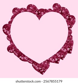 Heart-shaped frame with a glittery textured border. For Valentine's Day-themed decorations and designs. Luxurious and sparkling detail for love-themed projects. Decorative element for festive posters.