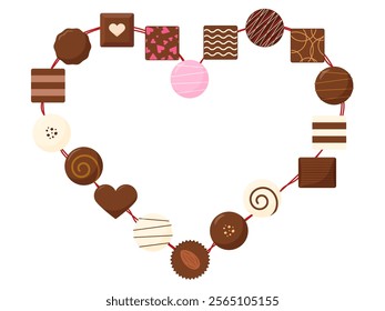 Heart-shaped frame lined with chocolates, frame for Valentine's Day announcement