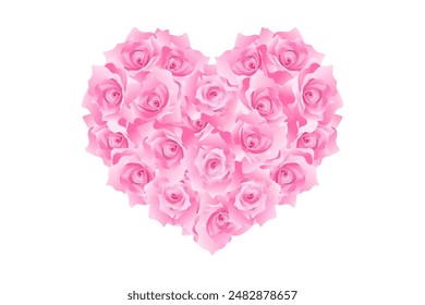 Marco en forma de corazón hecho de muchas rosas rosadas
