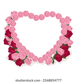 A heart-shaped frame made of pink and red roses, perfect for Valentine's Day or other romantic occasions