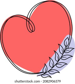 Heart-shaped frame on a red background with a lilac tree branch, vector illustration with an empty space for insertion