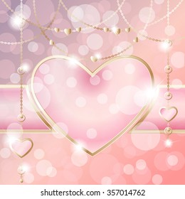 Heart-shaped frame on sparkly peach pink background (eps10); jpg version also available