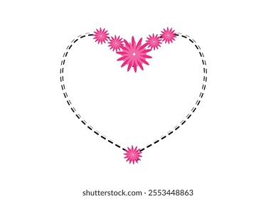 Heart-Shaped Frame with Pink Flowers On White Background