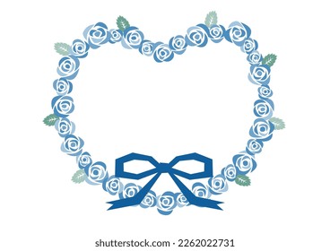 Heart-shaped frame with roses and bow. Cute and retro design. Vector illustration.