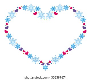 Heart-shaped frame with snowflakes