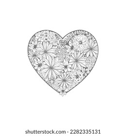 The heart-shaped frames ornate and floral elements are beautifully displayed in a Coloring Book.