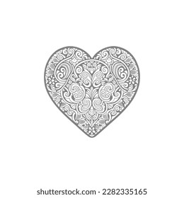 The heart-shaped frames ornate and floral elements are beautifully displayed in a Coloring Book.