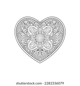 The heart-shaped frames ornate and floral elements are beautifully displayed in a Coloring Book.