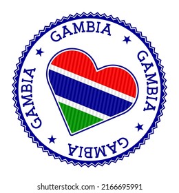 Heart-shaped Gambia flag badge vector illustration.