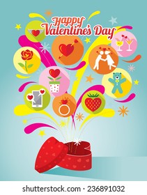 Heart-Shaped Gift Box with Love Icons and Valentine's Text