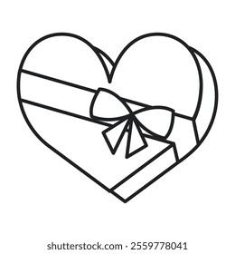 Heart-shaped gift box with ribbon in outline style Vector