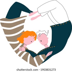 Heart-shaped girlfriend and boyfriend are hold each other and fly
