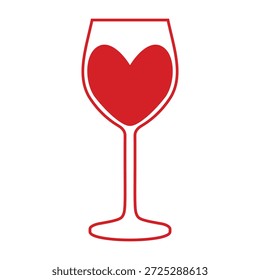 Copo de vinho tinto em forma de coração. Ilustração vetorial isolada em um fundo branco