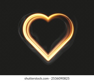 A heart-shaped golden light with shimmering flashes on a transparent background. Perfect for holiday cards, banners, invitations, or romantic designs.