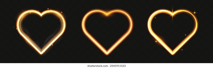 A heart-shaped golden light with shimmering flashes on a transparent background. Perfect for holiday cards, banners, invitations, or romantic designs.	