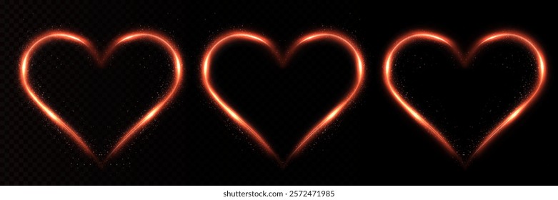 Heart-Shaped Golden Wire Glow: Glitter Light Effects and Sparkling Stardust Isolated on Transparent Background for Cards, Invitations, and Decorative Banners
