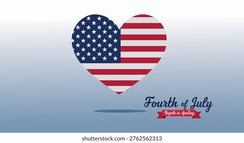 A heart-shaped graphic combining the American flag's stars and stripes, celebrating the Fourth of July with patriotic fervor.