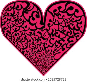 Heart-shaped graphic in vibrant pink and black abstract patterns, symbolizing love and creativity, suitable for Valentine's Day or romantic designs.