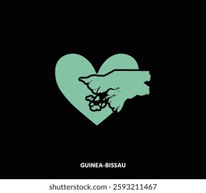 A heart-shaped Guinea-Bissau map, symbolizing love for the nation. Ideal for cultural and tourism projects.