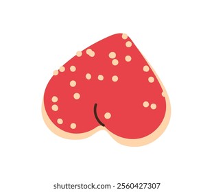 Heart-shaped gummy candy. Sweet chewy snack with sugar sprinkles. Jelly valentine, gum confectionery, romantic marmalade, treat. Flat graphic vector illustration isolated on white background