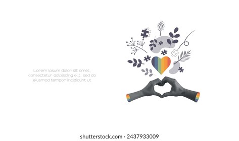 Heart-shaped hands with heart. Modern design.