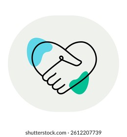 Heart-Shaped Handshake Icon. Symbol of Trust, Compassion, and Ethical Collaboration. Editable Stroke Icon.
